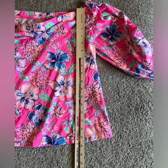 Lilly Pulitzer top womens small blue pink Lessa Off-The-Shoulder Top coastal - Picture 12 of 12